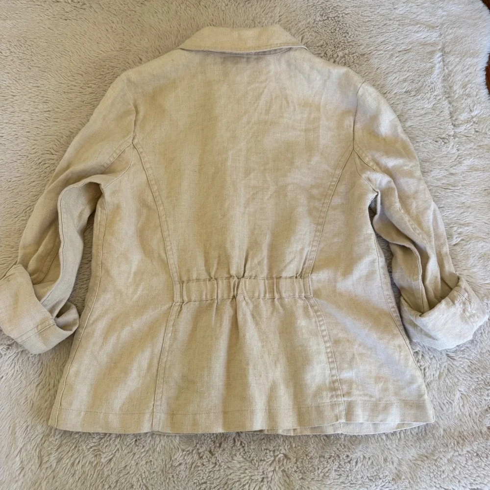 Beige‎ 100% Linen Button Up Utility Safari Jacket Neutral Earthy Shacket